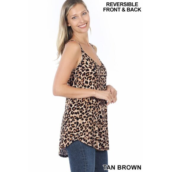 Zenana Tan Animal Print Spaghetti Strap Tank Top Reversible Camisole Size XL - Picture 7 of 8